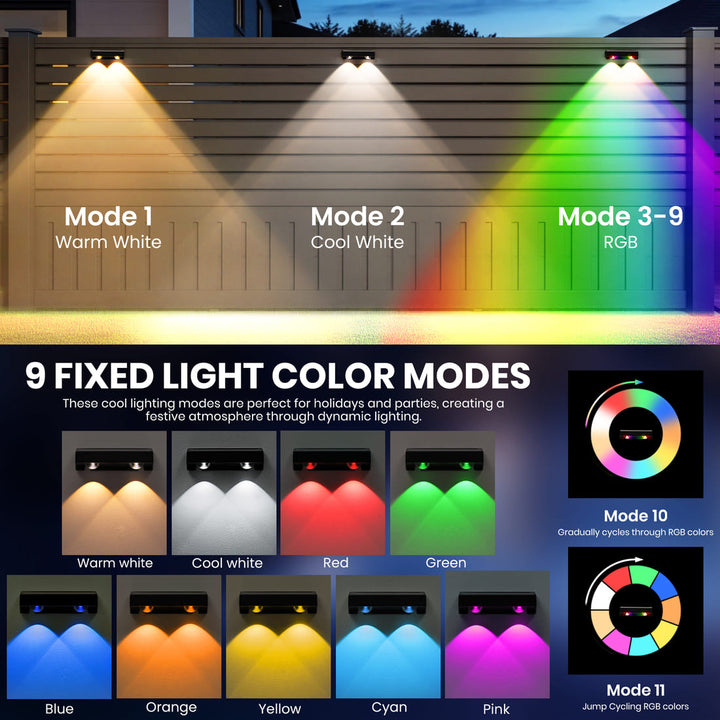 Solar Fence Lights Outdoor with 9 Color (6 Pack)