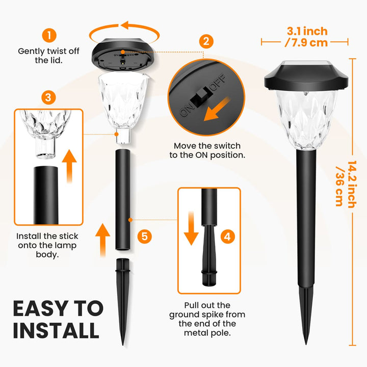 8 Pack Outdoor Solar Pathway Lights with Auto On/Off for Yard, Garden, Driveway