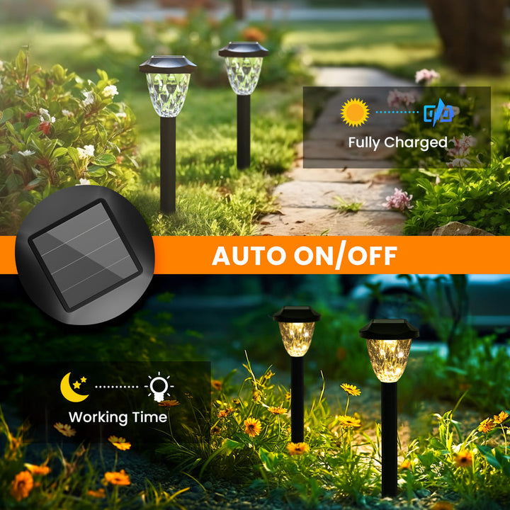 8 Pack Outdoor Solar Pathway Lights with Auto On/Off for Yard, Garden, Driveway