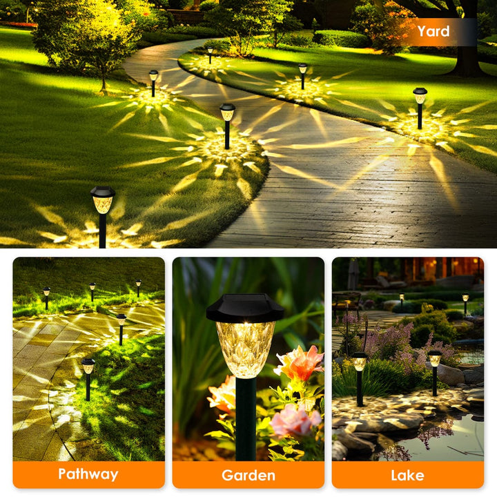 8 Pack Outdoor Solar Pathway Lights with Auto On/Off for Yard, Garden, Driveway