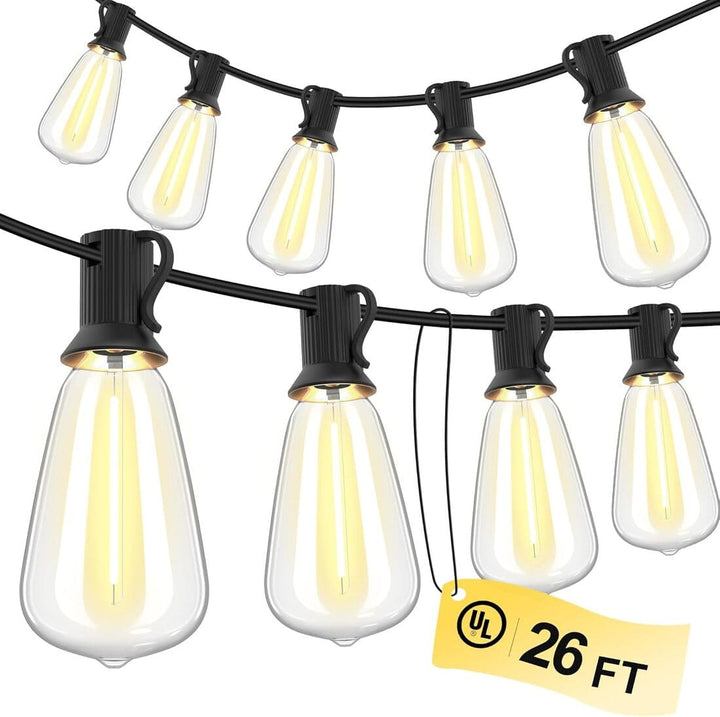 26ft Outdoor String Lights with 13 Sockets & 14 Shatterproof LED Bulbs