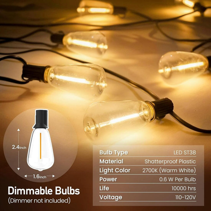 26ft Outdoor String Lights with 13 Sockets & 14 Shatterproof LED Bulbs