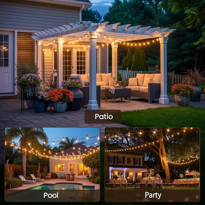 26ft Outdoor String Lights with 13 Sockets & 14 Shatterproof LED Bulbs