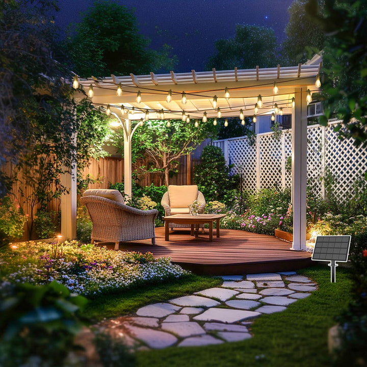 Solar String Lights 54FT with Remote & USB, Waterproof for Patio & Camping
