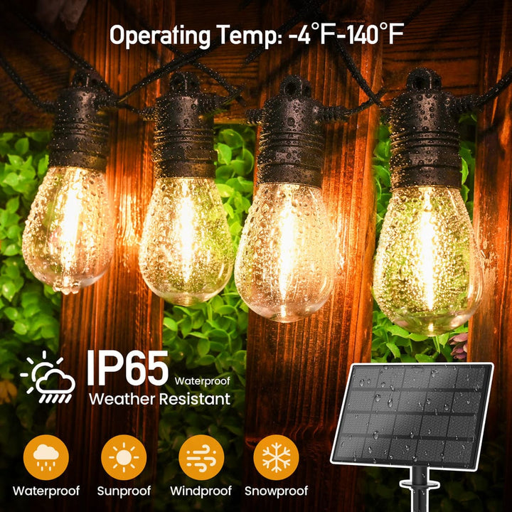 Solar String Lights 54FT with Remote & USB, Waterproof for Patio & Camping