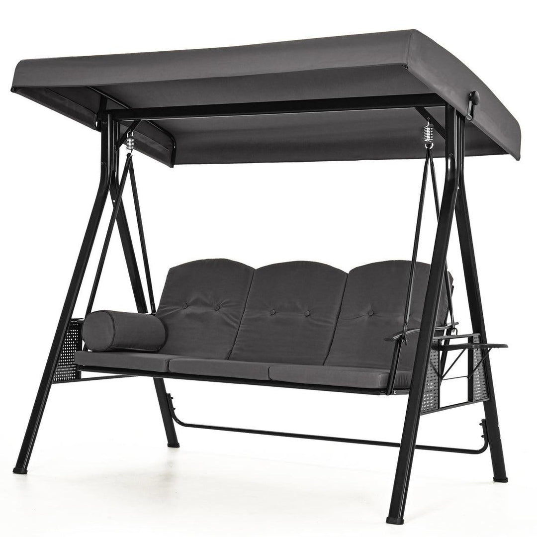 Pamapic 3-Seat Patio Swing Chair with Stand & Adjustable Canopy