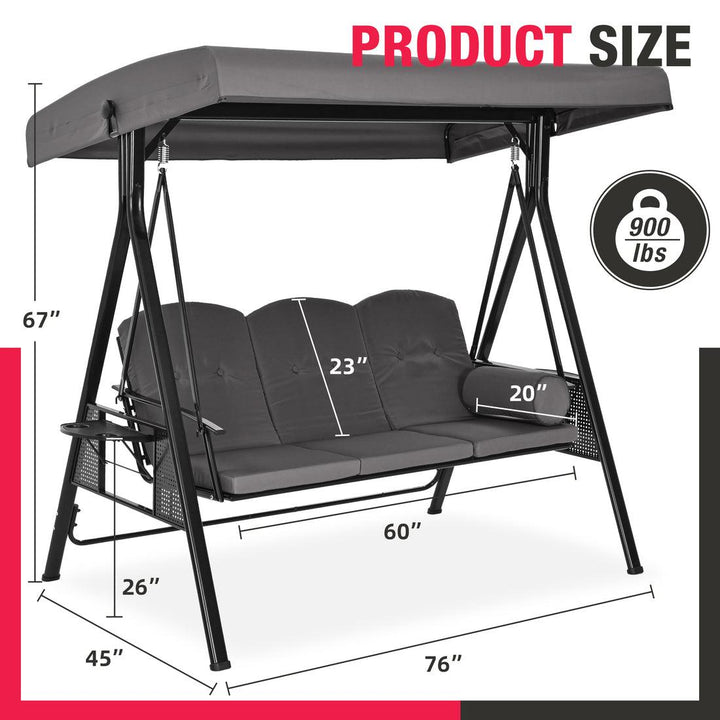 Pamapic 3-Seat Patio Swing Chair with Stand & Adjustable Canopy