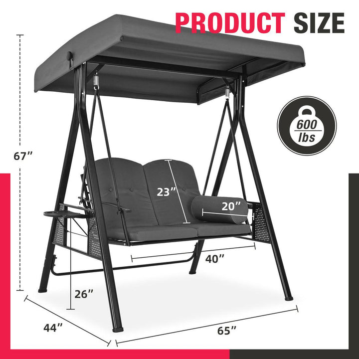 Pamapic 3-Seat Patio Swing Chair with Stand & Adjustable Canopy