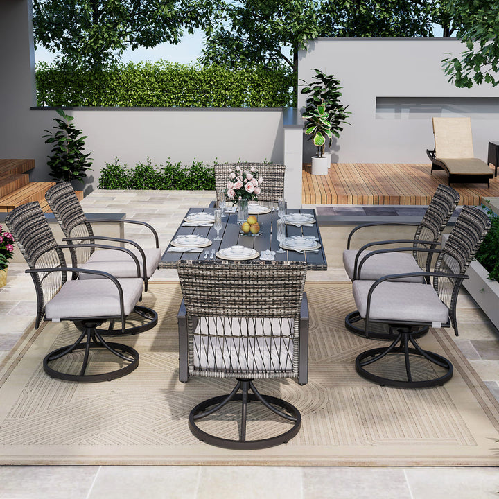 Pamapic Dining Table with 6 Swivel Chairs (7 Pieces)