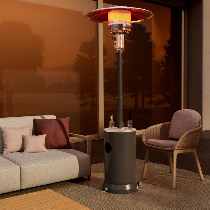 Pamapic Portable Patio Heater Propane - 48,000 BTU with Table Design & Wheels, Commercial & Residential