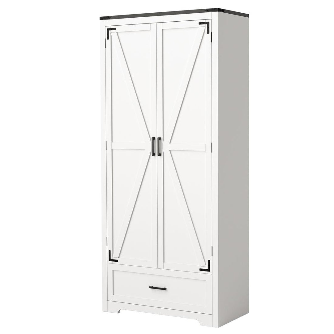 Pamapic 71" Tall Farmhouse Kitchen Pantry Cabinet with 2 Barn Style Doors&  Drawer