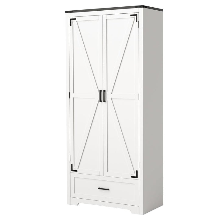 Pamapic 71" Tall Farmhouse Kitchen Pantry Cabinet with 2 Barn Style Doors&  Drawer