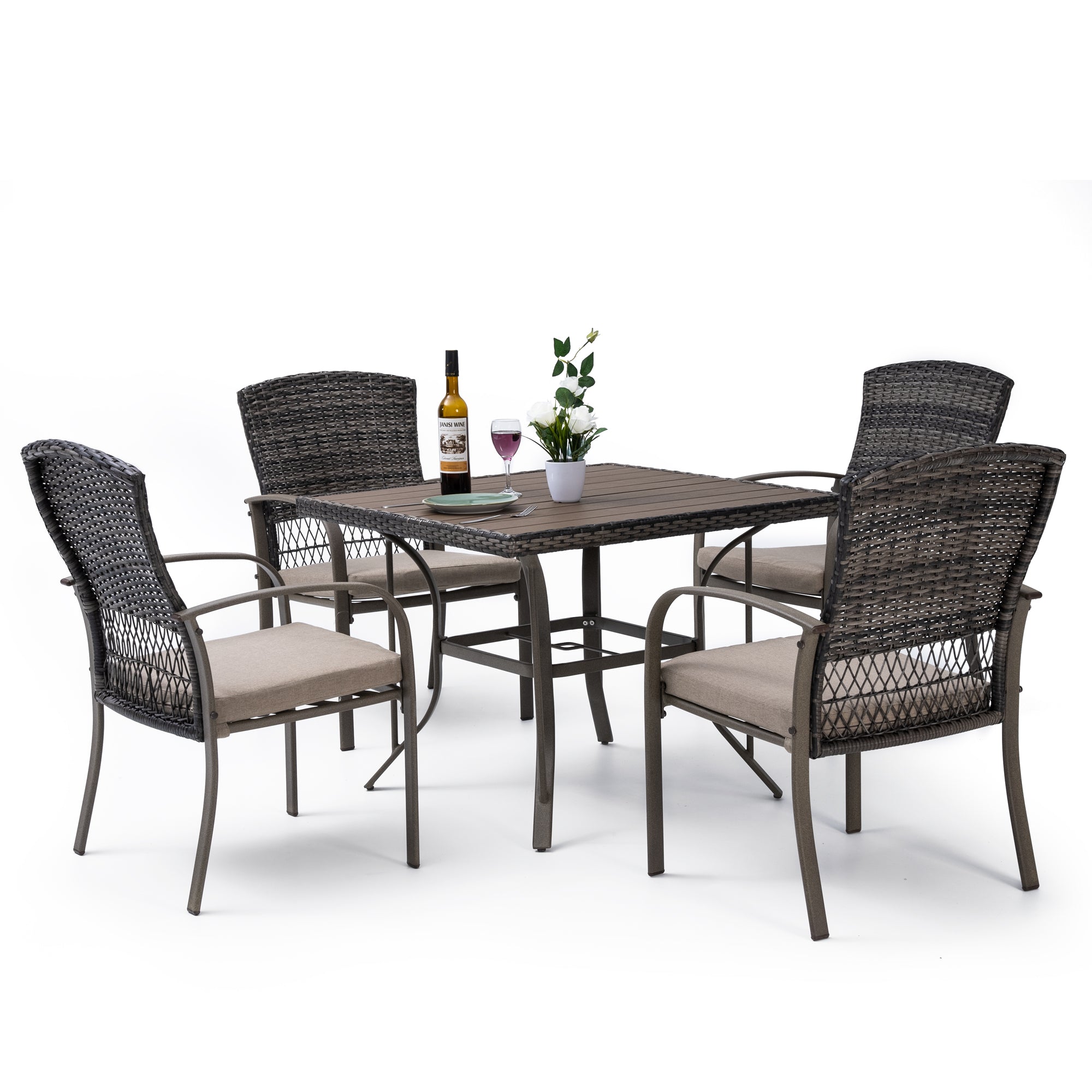 PamaPic 5-Pieces Wicker Patio Furniture Set Outdoor Patio Chairs