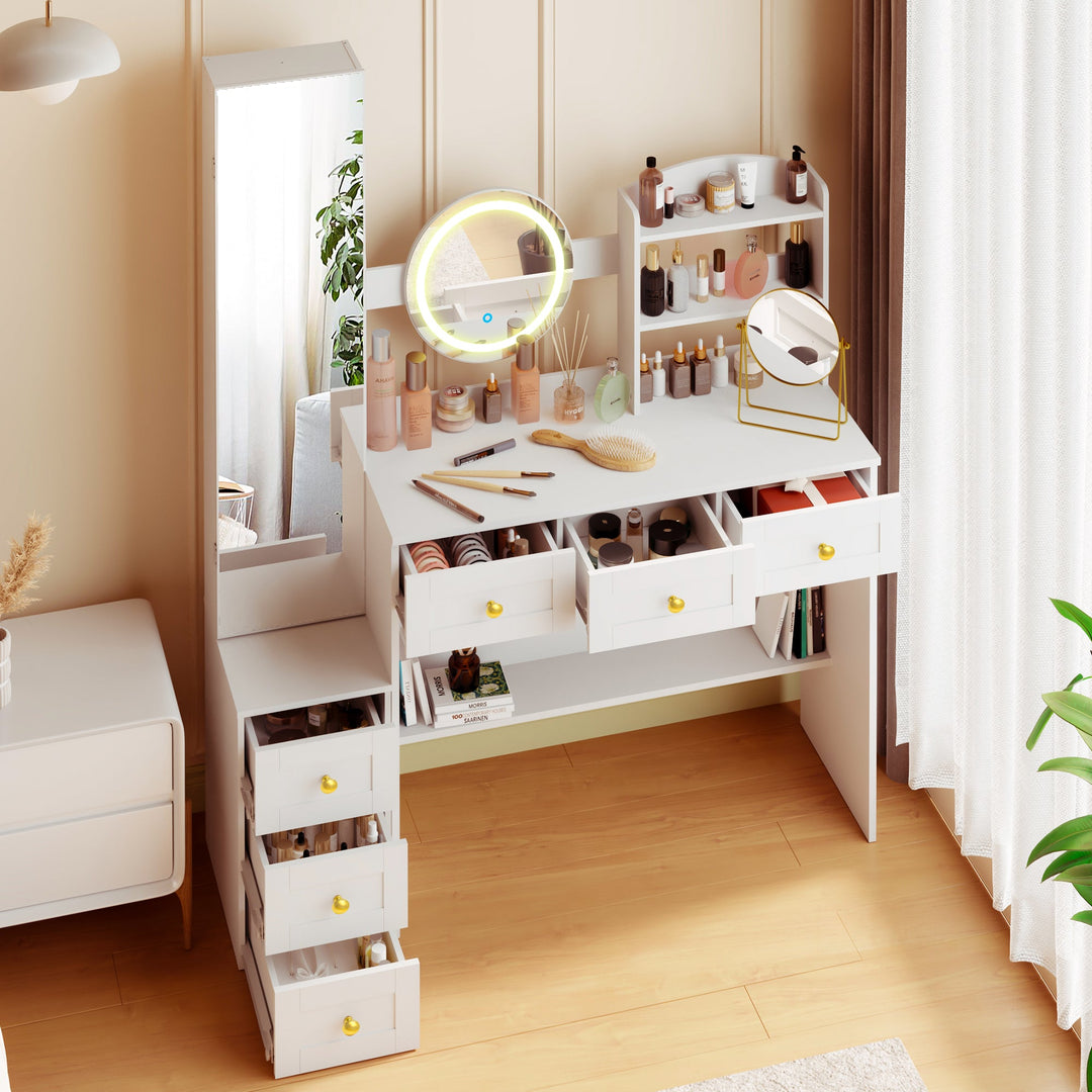 6-Drawer Vanity Desk with Floor Mirror Assembly Guidance