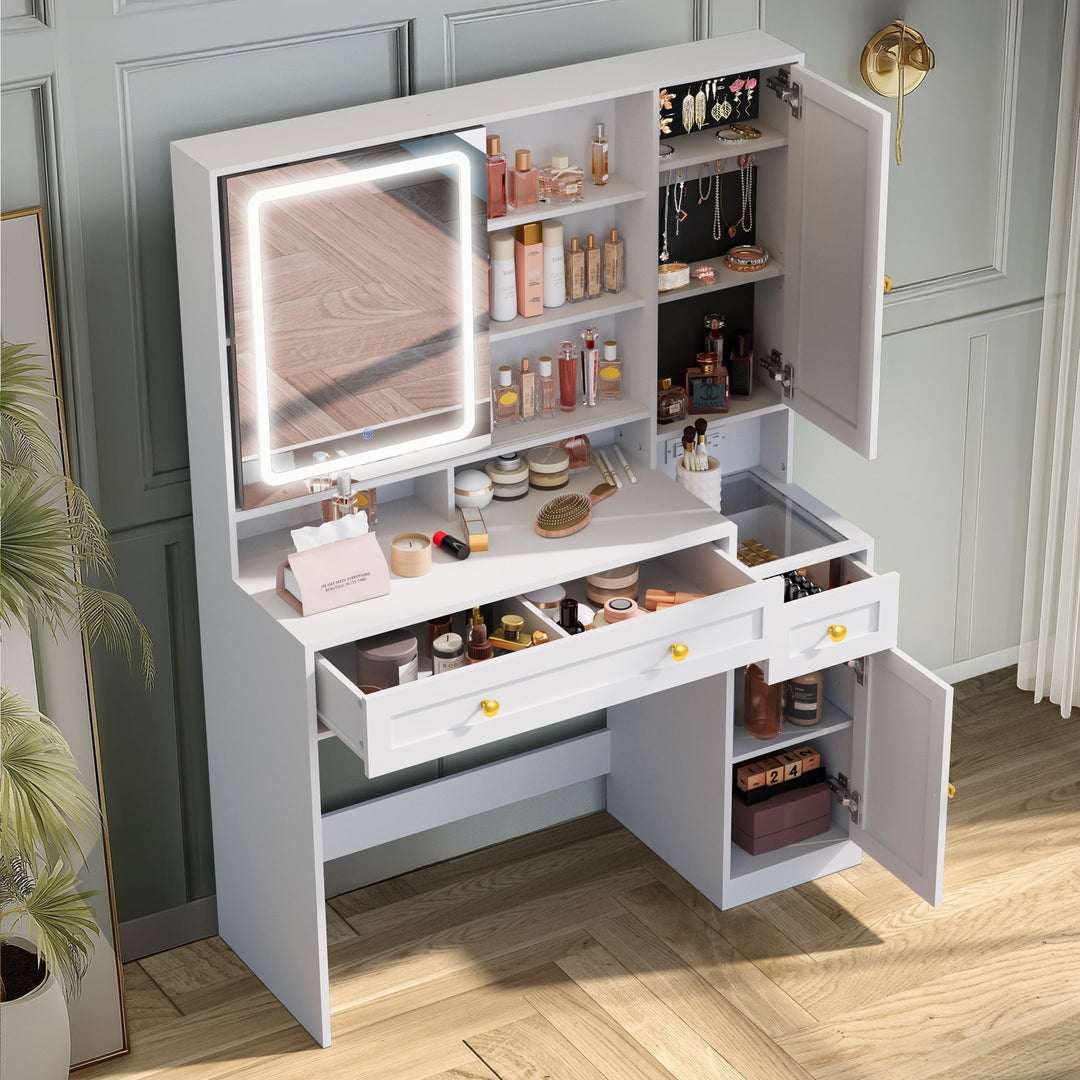 3-Drawer Vanity Desk with Sliding Mirror Assembly Guidance