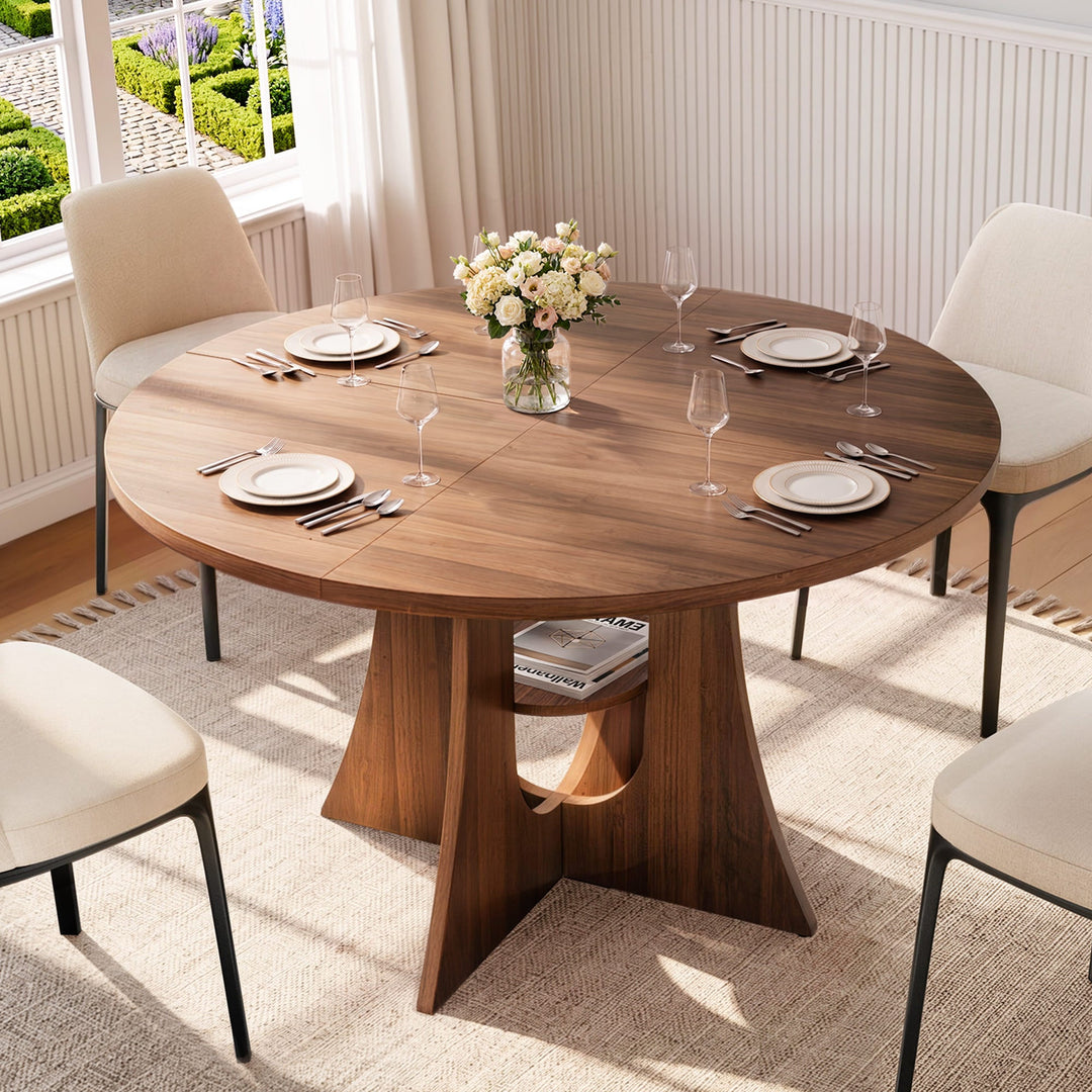 Round Dining Table with Cross Base Assembly Guidance