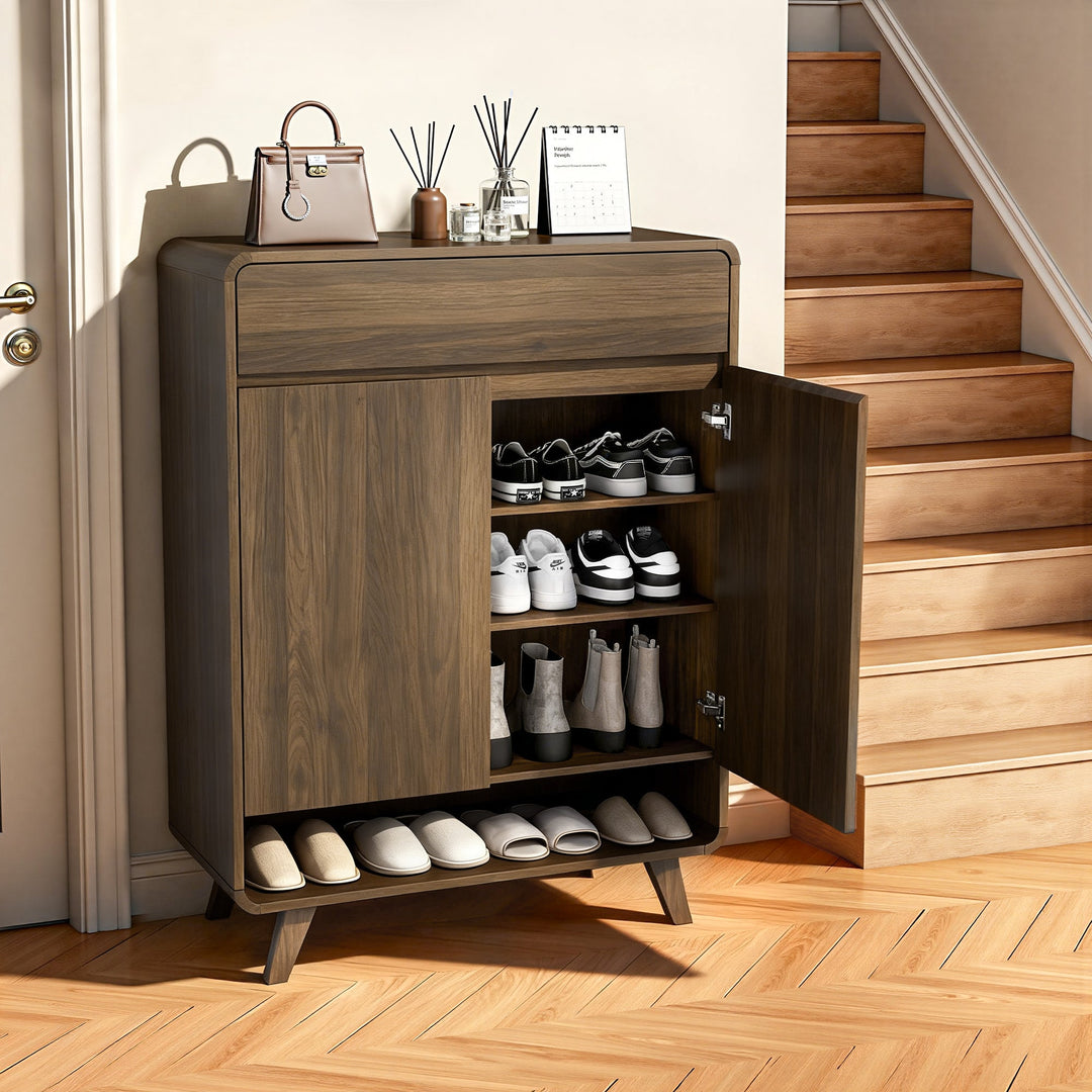 4-Tier Shoe Cabinet with Drawer & Doors Assembly Guidance