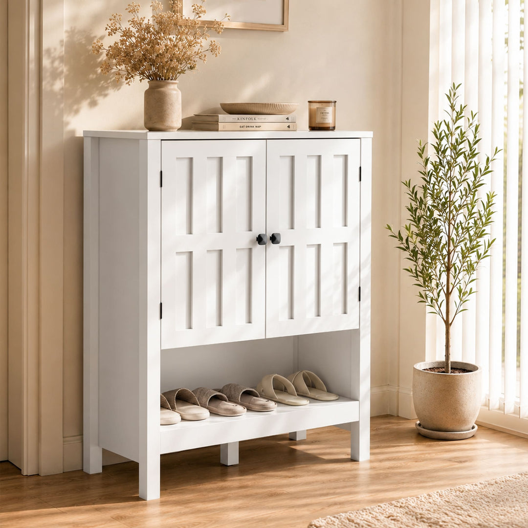 4-Tier Wooden Shoe Cabinet with 2 Doors Assembly Guidance