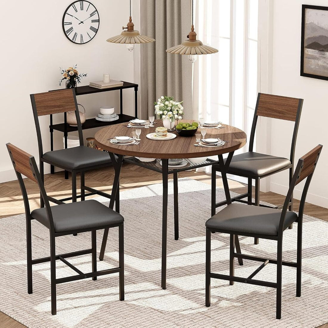 Modern Round Dining Table Set for 4 with Meta Frame Assembly Guidance