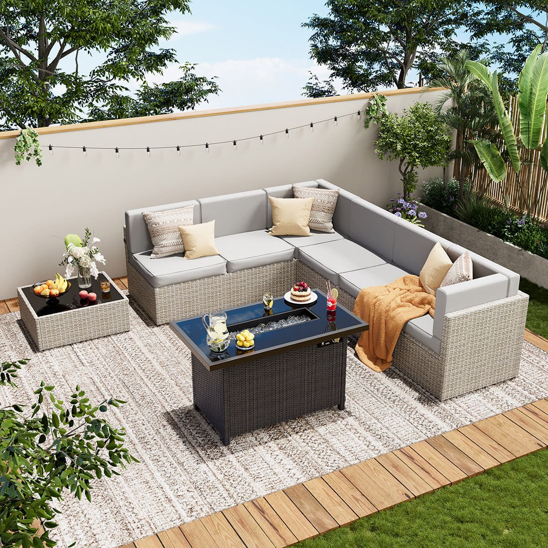Rattan Outdoor Sectional Couch Set | 7-Piece | Pamapic