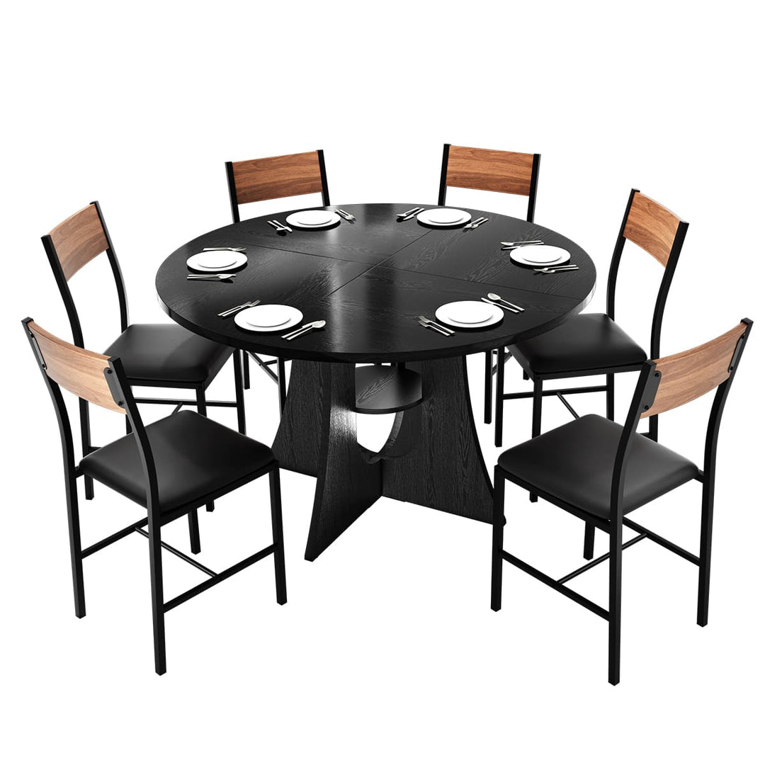 Indoor Cross-Pedestal Round Dining Set, 7-Piece
