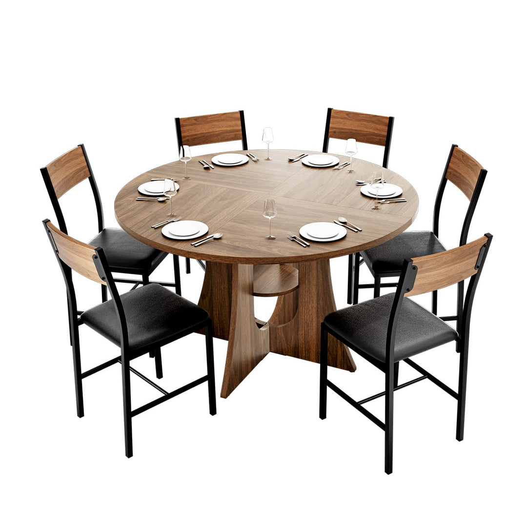 Indoor Cross-Pedestal Round Dining Set, 7-Piece