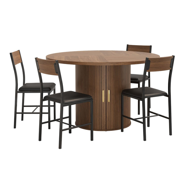 Indoor Round Dining Set with Tambour Storage, 7-Piece