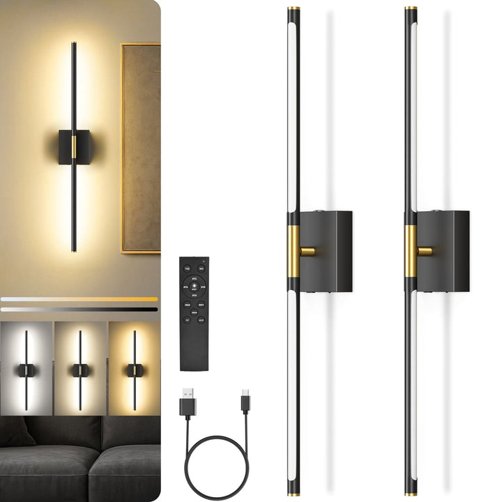 Rechargeable LED Wall Sconces with Remote, Set of 2