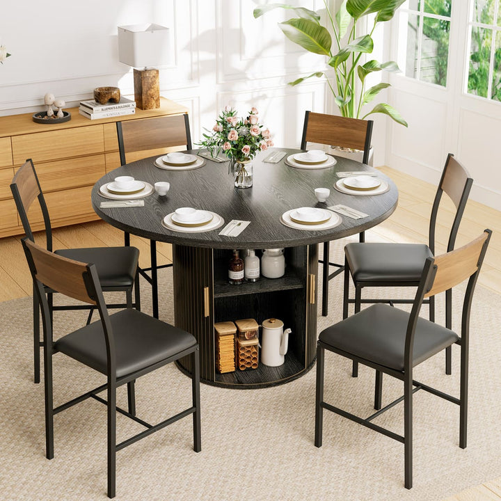 Indoor Round Dining Set with Tambour Storage, 7-Piece