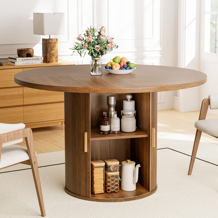 Indoor Round Dining Table with Tambour Storage