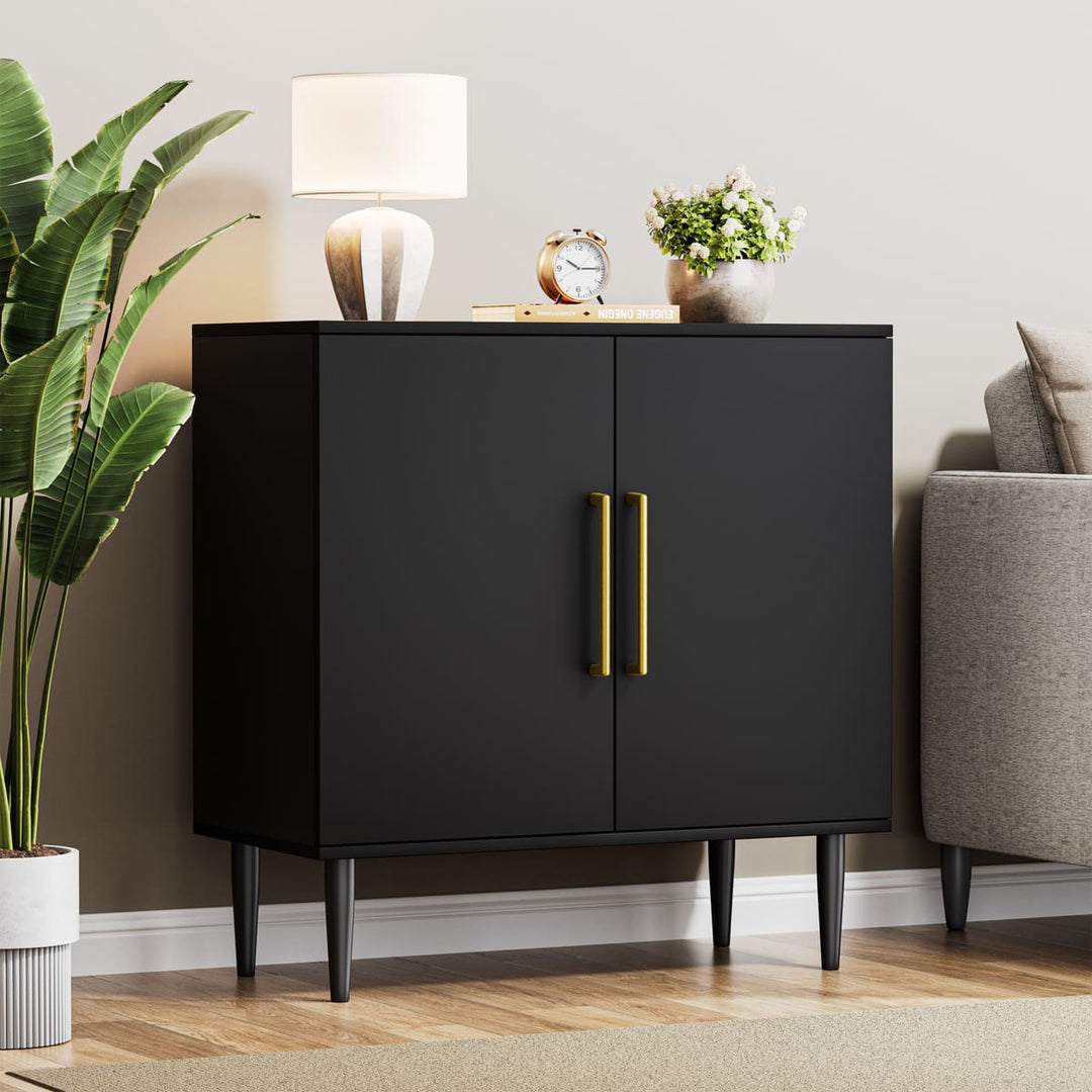 Black 2-Door Accent Cabinet with Gold Handles