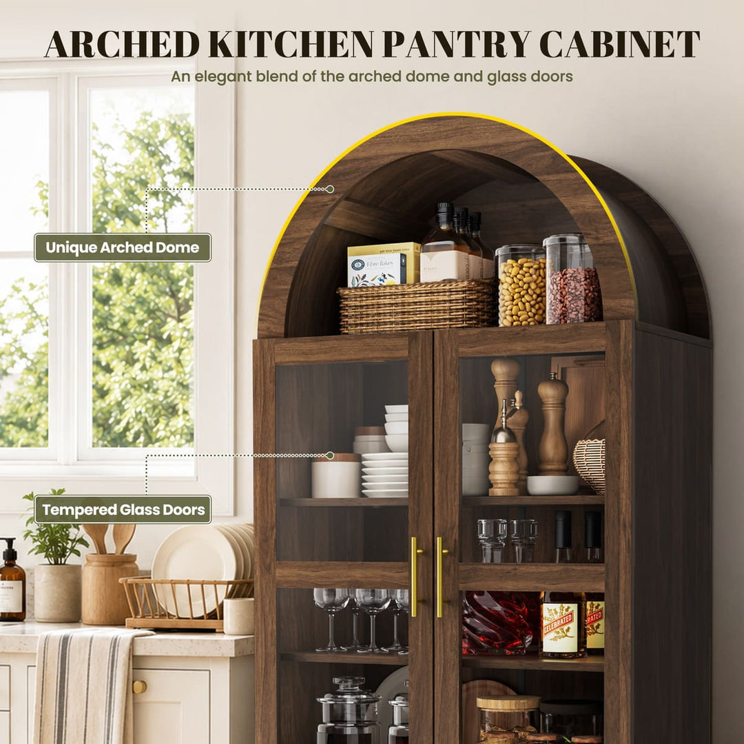 Arched Glass Display Cabinet with Drawers