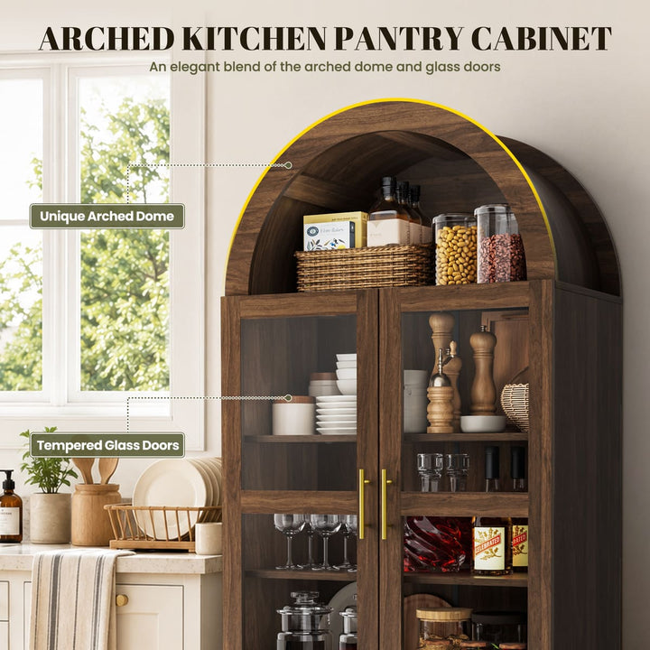 Arched Glass Display Cabinet with Drawers