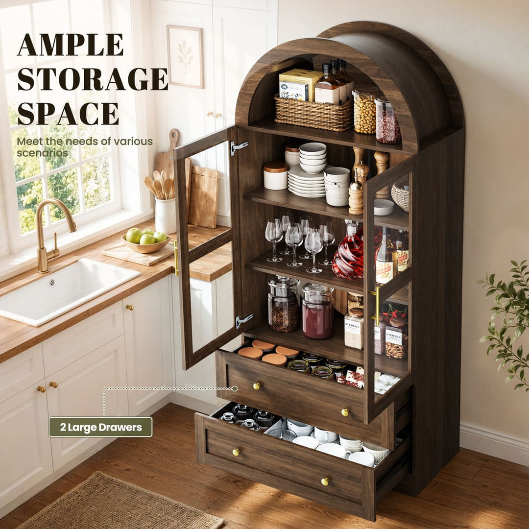 Arched Glass Display Cabinet with Drawers