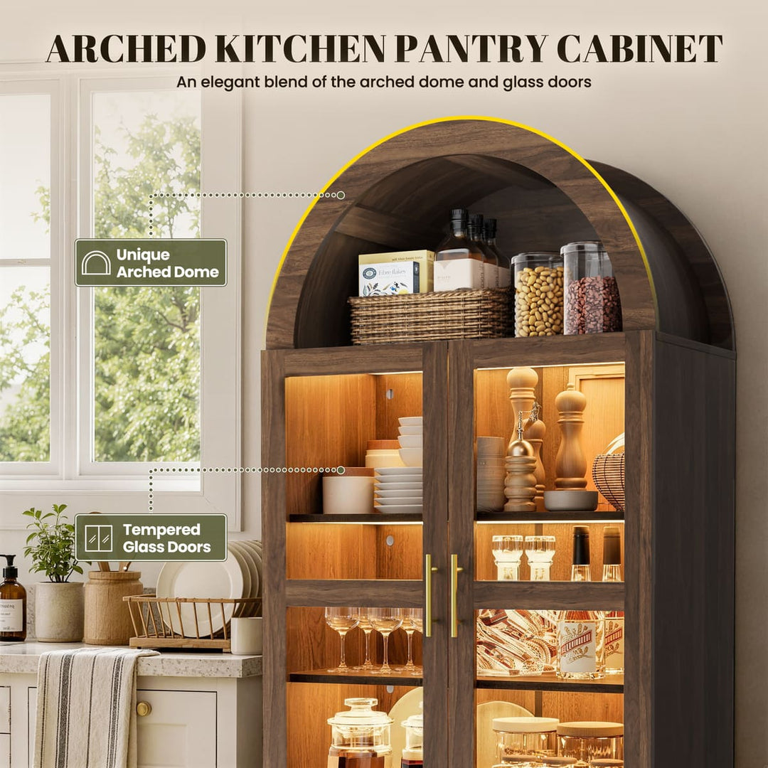 Arched Glass Display Cabinet with Drawers & LED Lights
