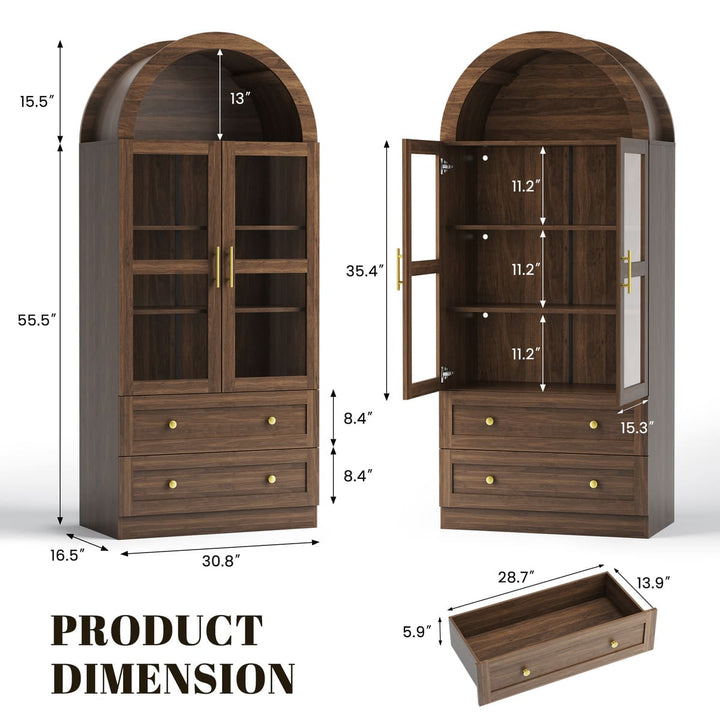 Wooden cabinet with dimensions labeled on a white background