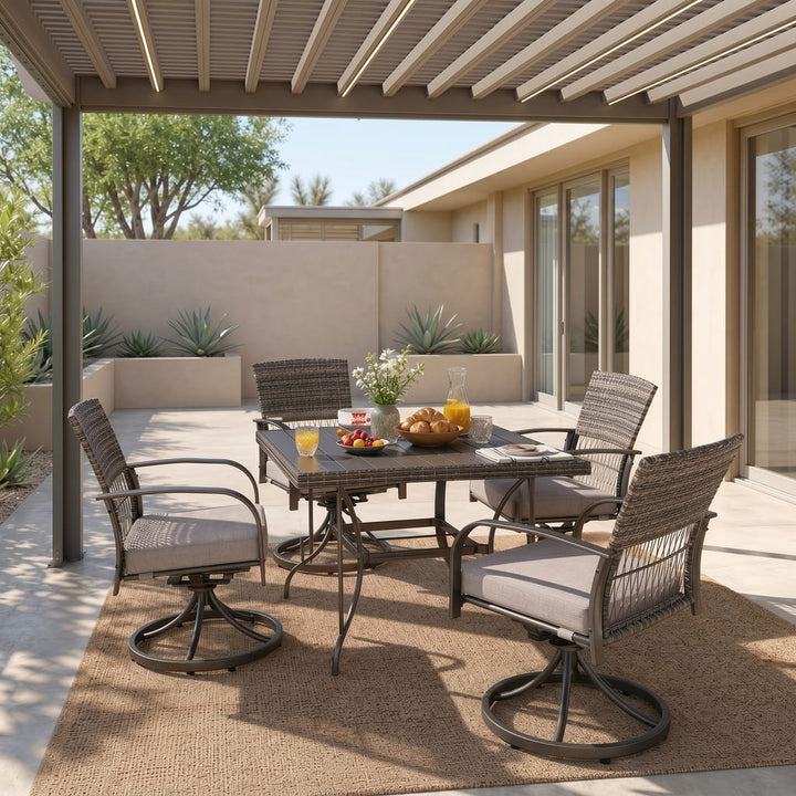 Weave Outdoor Dining Set, 5-Piece, Full Swivel