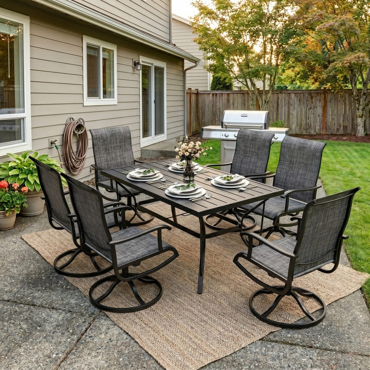 Lume Textilene Outdoor Dining Set, 7-Piece, Full Swivel