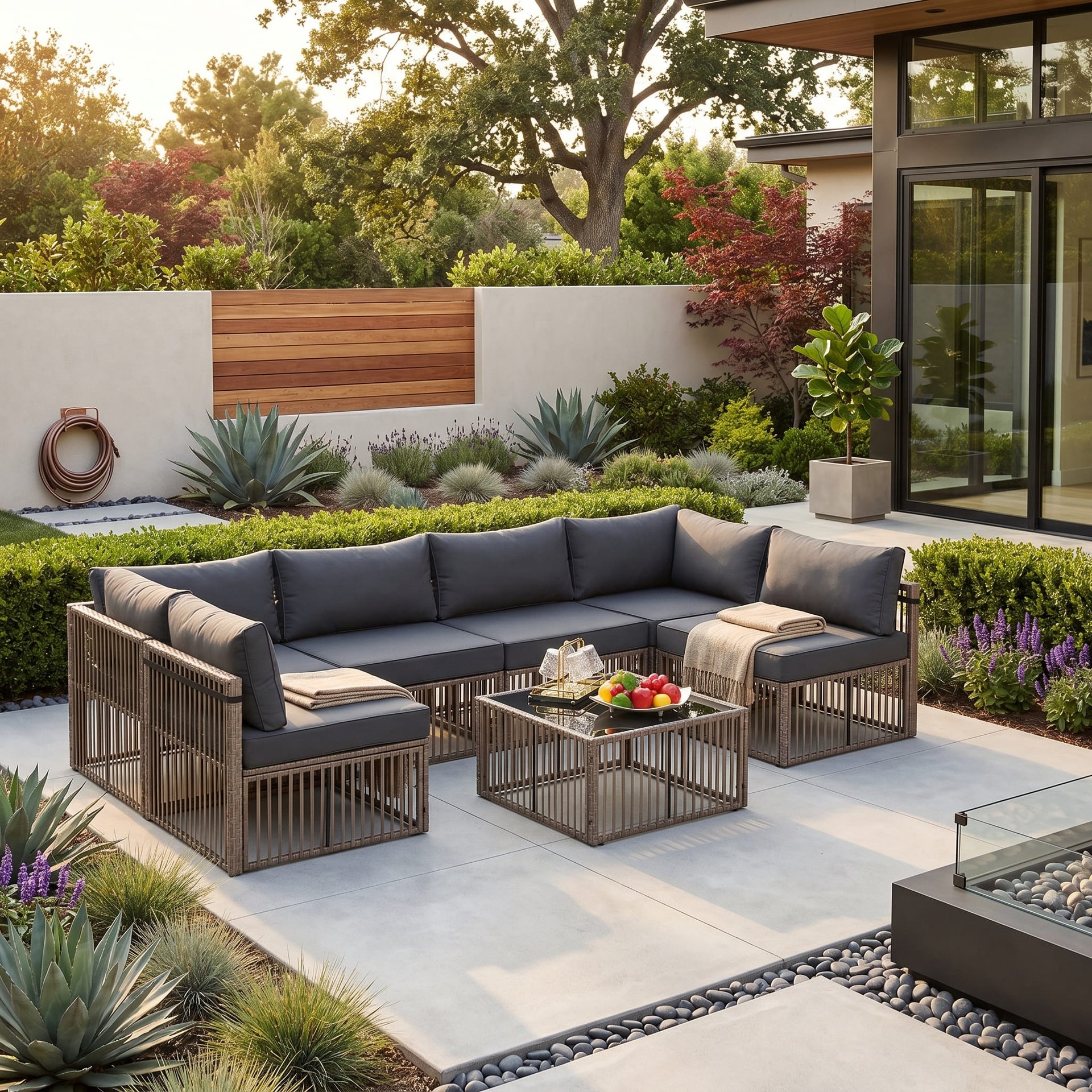 Axis 104.8" Modern Outdoor Sectional Set 7 Piece