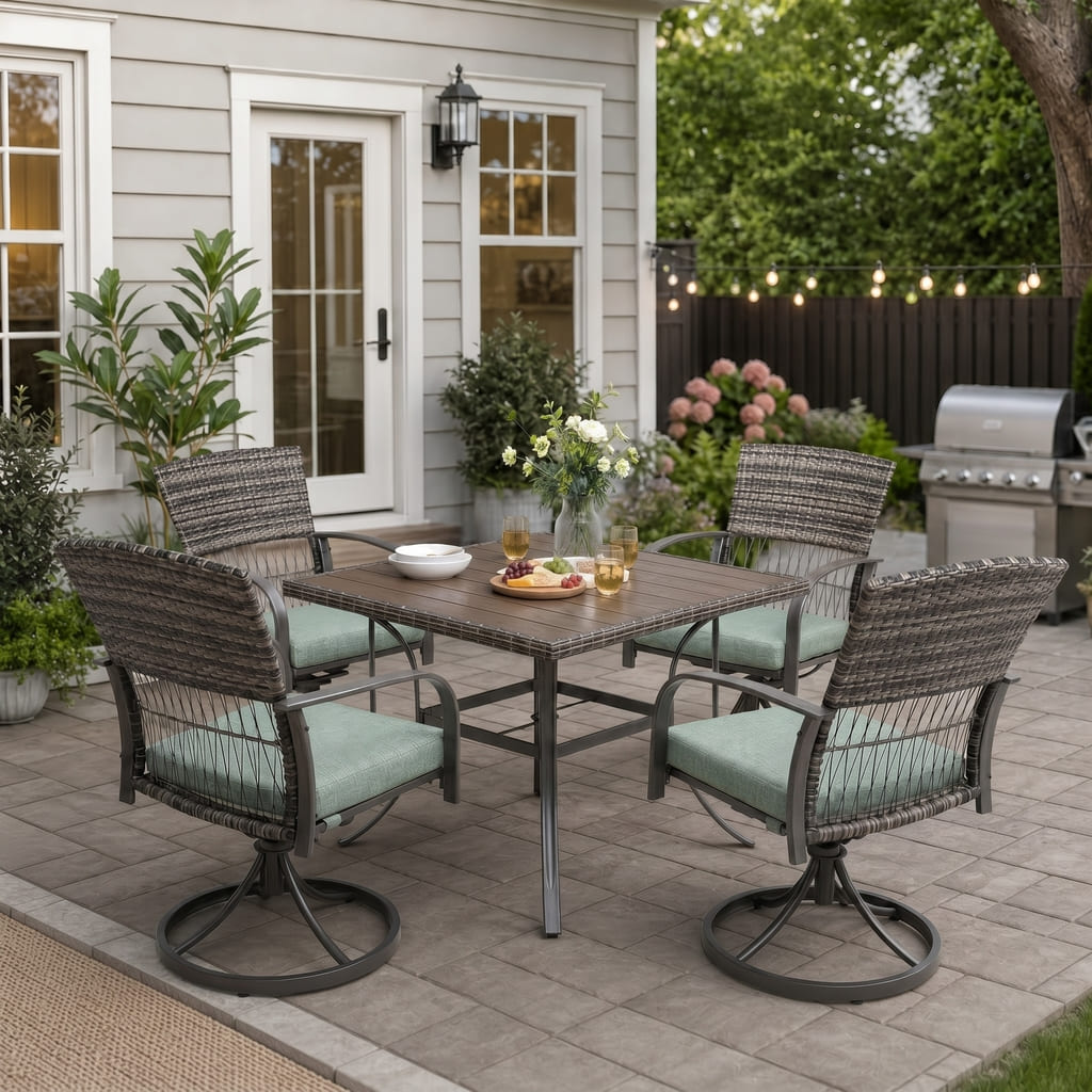 Weave Outdoor Dining Set, 5-Piece, Full Swivel