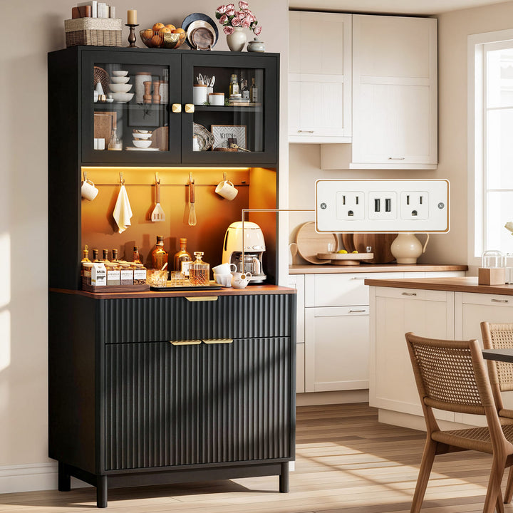 2-Door Fluted Kitchen Hutch
