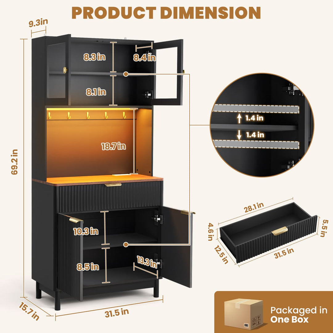 2-Door Fluted Kitchen Hutch
