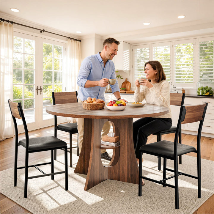 Indoor Cross-Pedestal Round Dining Set, 7-Piece