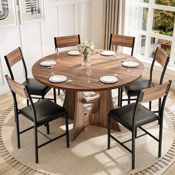 Indoor Cross-Pedestal Round Dining Set, 7-Piece