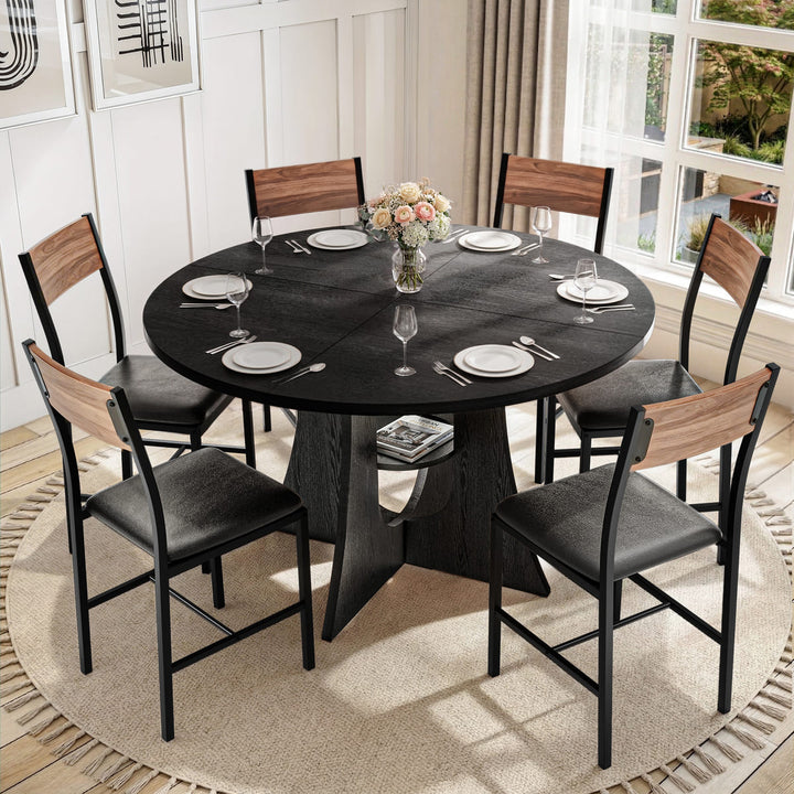 Indoor Cross-Pedestal Round Dining Set, 7-Piece