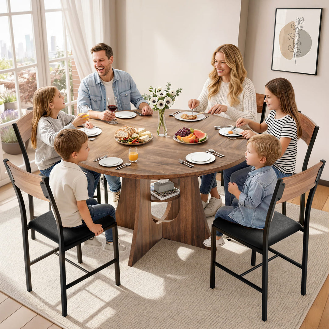 Indoor Cross-Pedestal Round Dining Set, 7-Piece