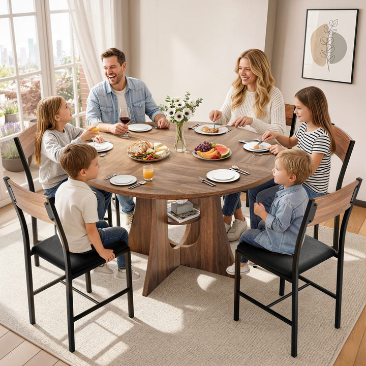 Indoor Cross-Pedestal Round Dining Set, 7-Piece