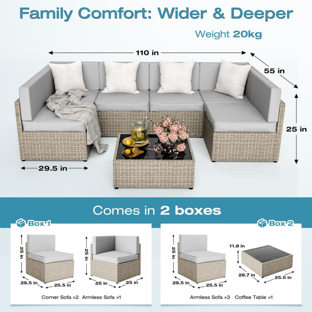 Pamapic Rattan Outdoor Sectional Couch Set  (7 Pieces)