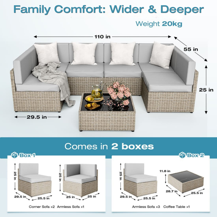 Pamapic Rattan Outdoor Sectional Couch Set  (7 Pieces)