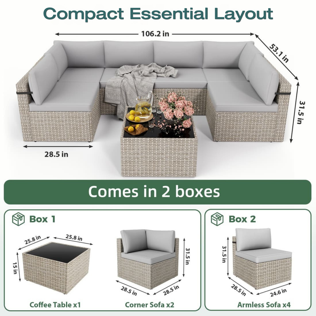 Pamapic Rattan Outdoor Sectional Couch Set  (7 Pieces)